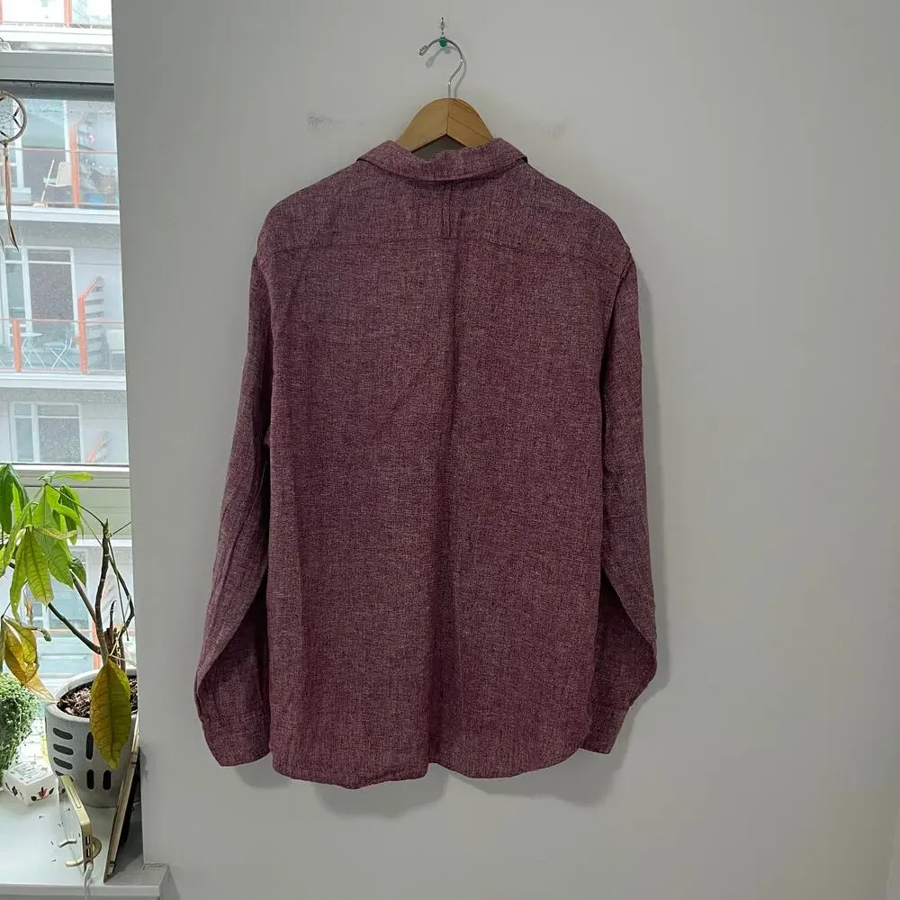 Banana Republic Men's Red Button Up Camden Fit Linen Top Size Large